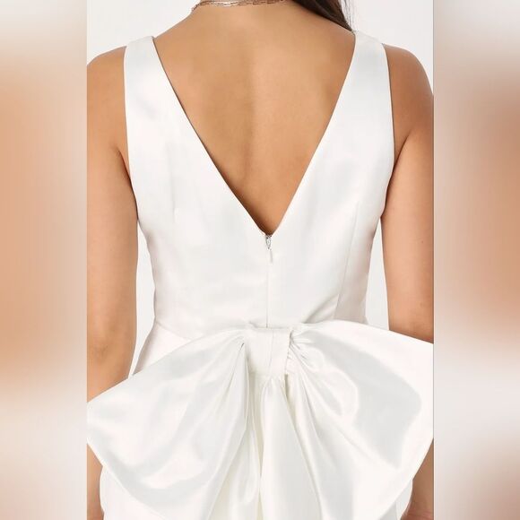 Lulus Charming Celebration White Taffeta Bow Mini Dress XS - Picture 3 of 9